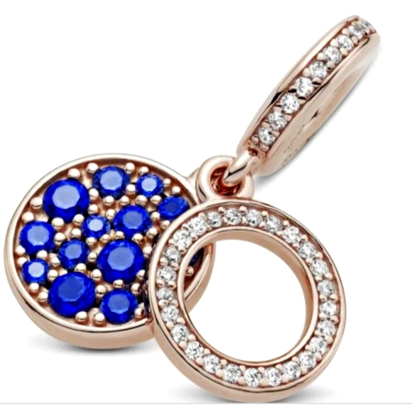 Brand New in Box Pandora Blue and Rose Gold Double Disc Charm - Picture 2 of 7